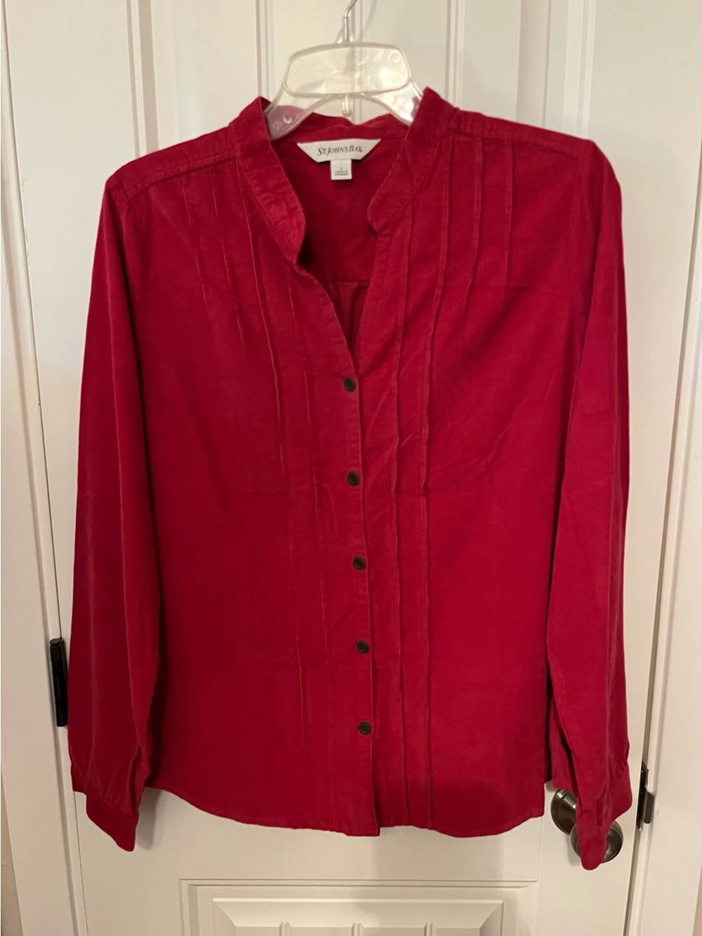 NWT St. John's Bay Red Pintuck Baby Wale Corduroy Button-Front Blouse